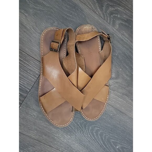 Madewell Shoes - Madewell Boardwalk Brown Tan Crossover Leather Sandals Shoes Size 9.5